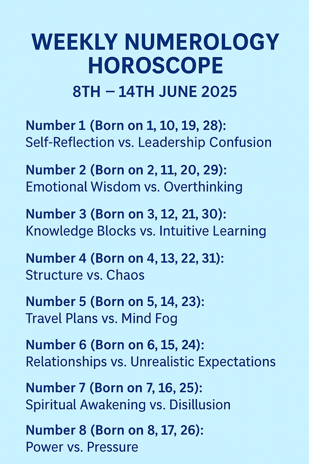 Weekly Numerology Horoscope from 8th-14th&nbsp;June’2025