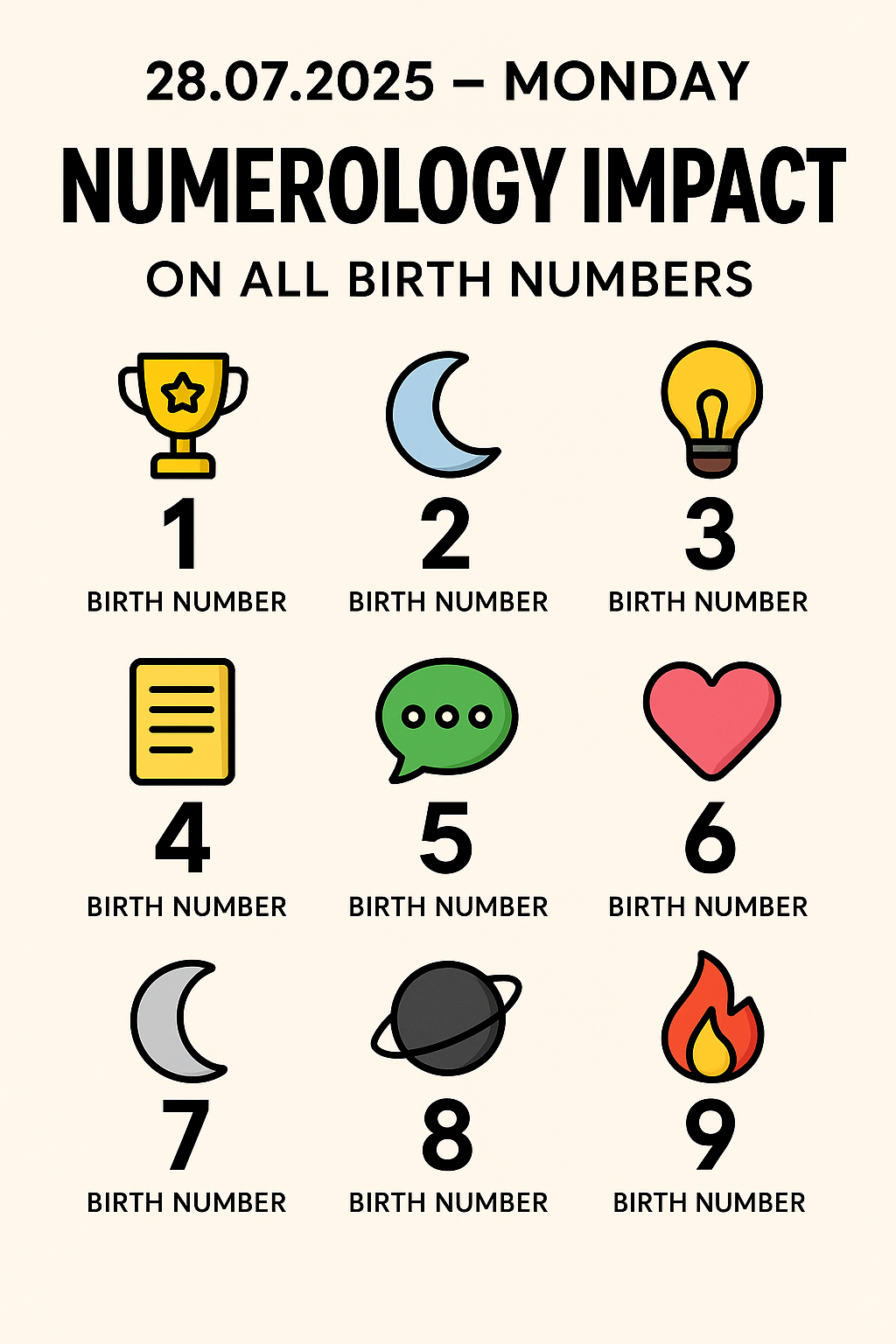 Today’s Date 28.07.2025 impact on all birth numbers
