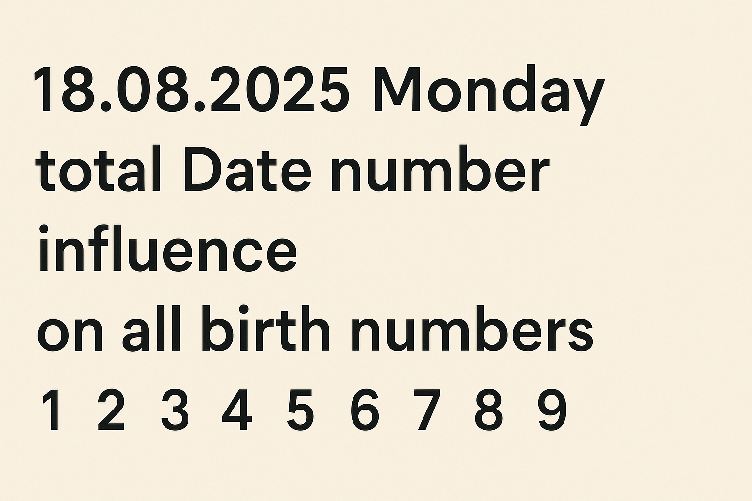 Today’s date 18.08.2025 Monday influence on all birth numbers