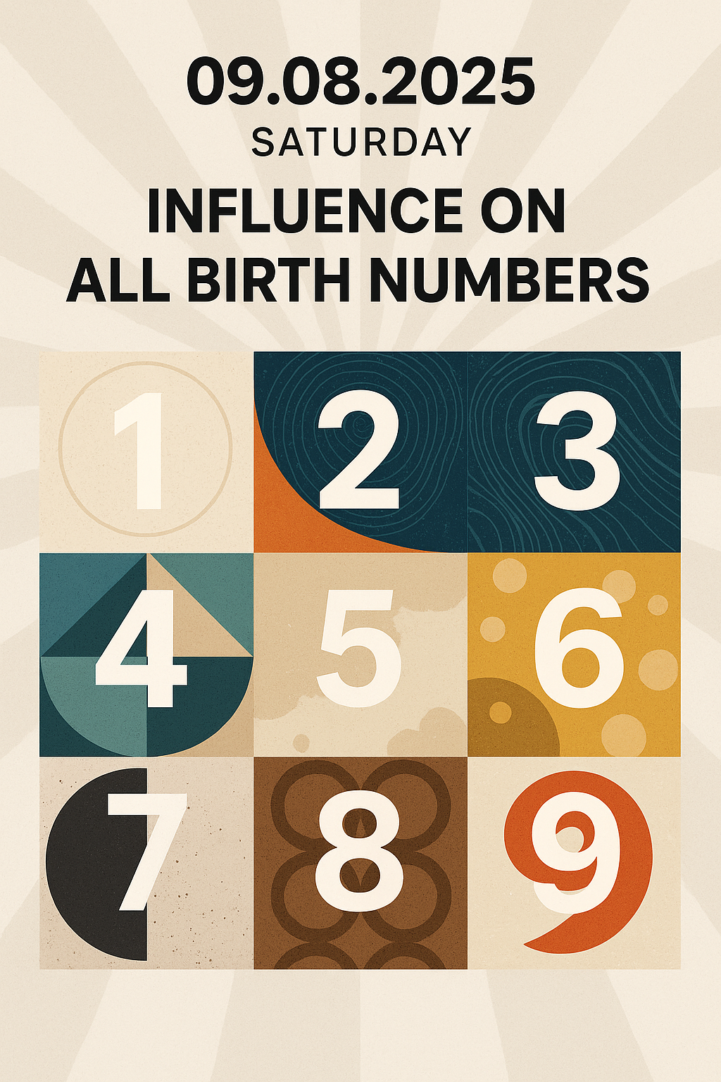 Today’s Date 9th August’2025 influence on all birth numbers
