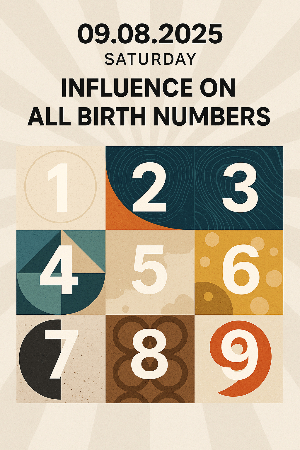 Today’s Date 9th August’2025 influence on all birth&nbsp;numbers
