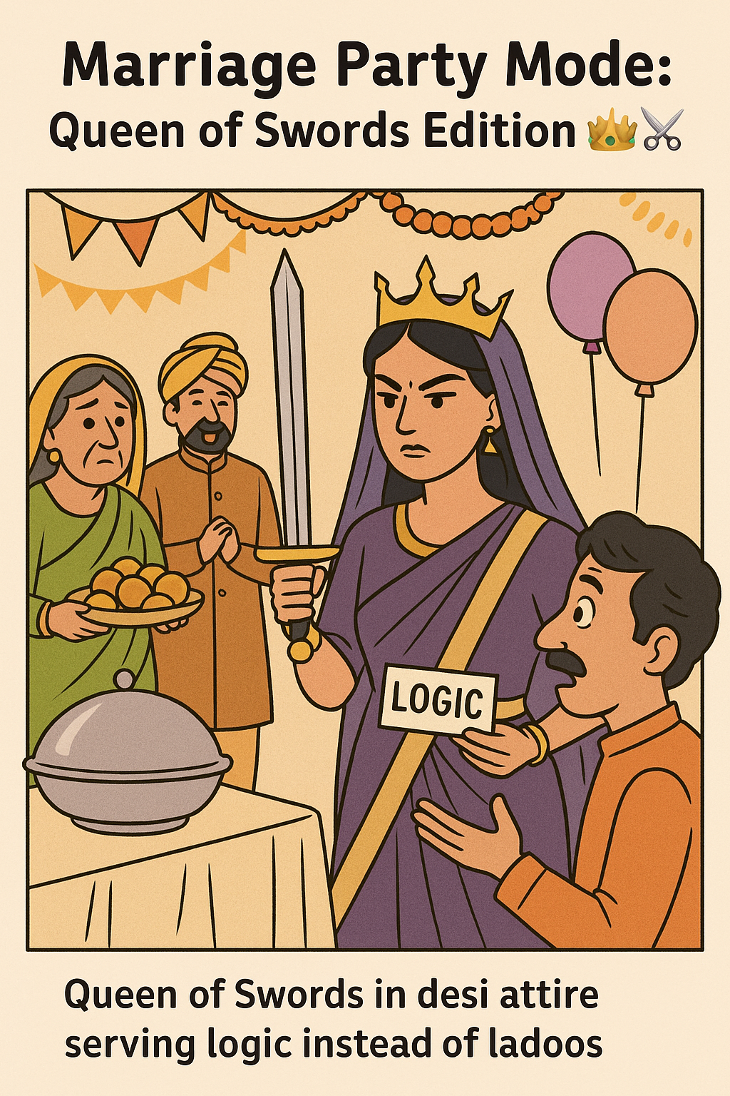 Marriage party and Queen of swords energy