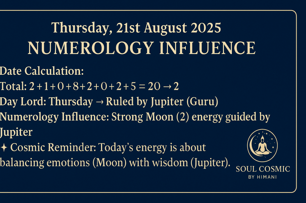 Numerology Influence for Today – Thursday, 21st August 2025&nbsp;✦