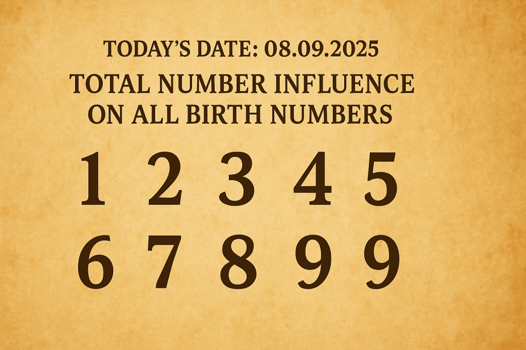 Today’s Date 08.09.2025 Total Date number influence on all birth&nbsp;numbers