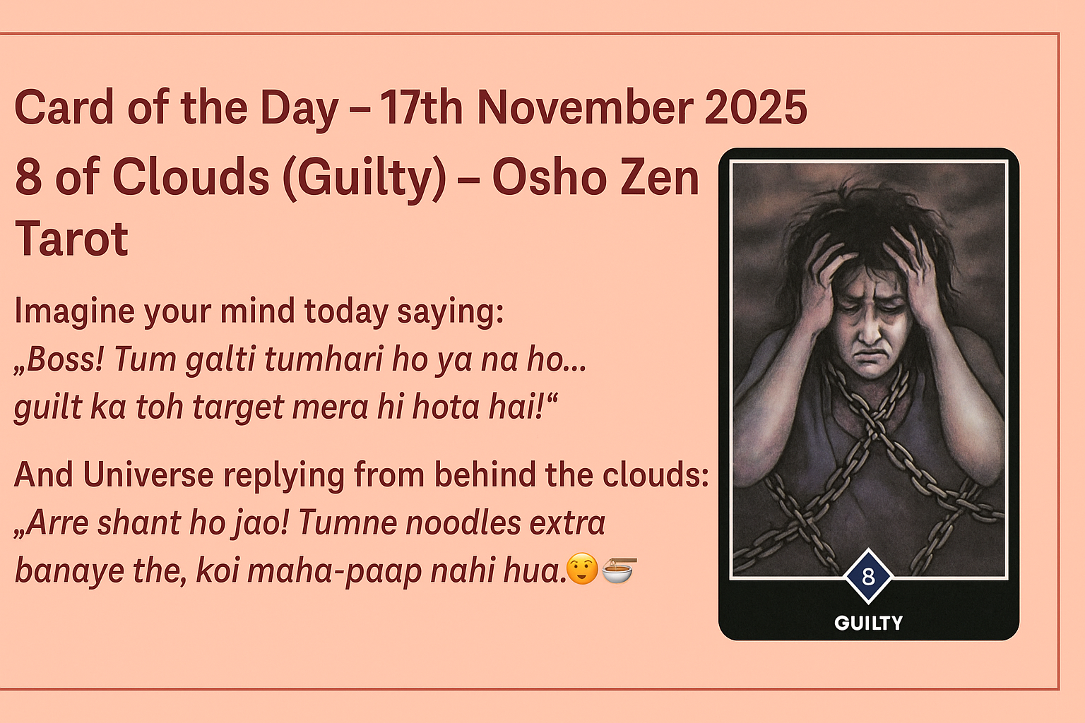 Card of the Day – 17th November 2025- 8 of Clouds; Guilty