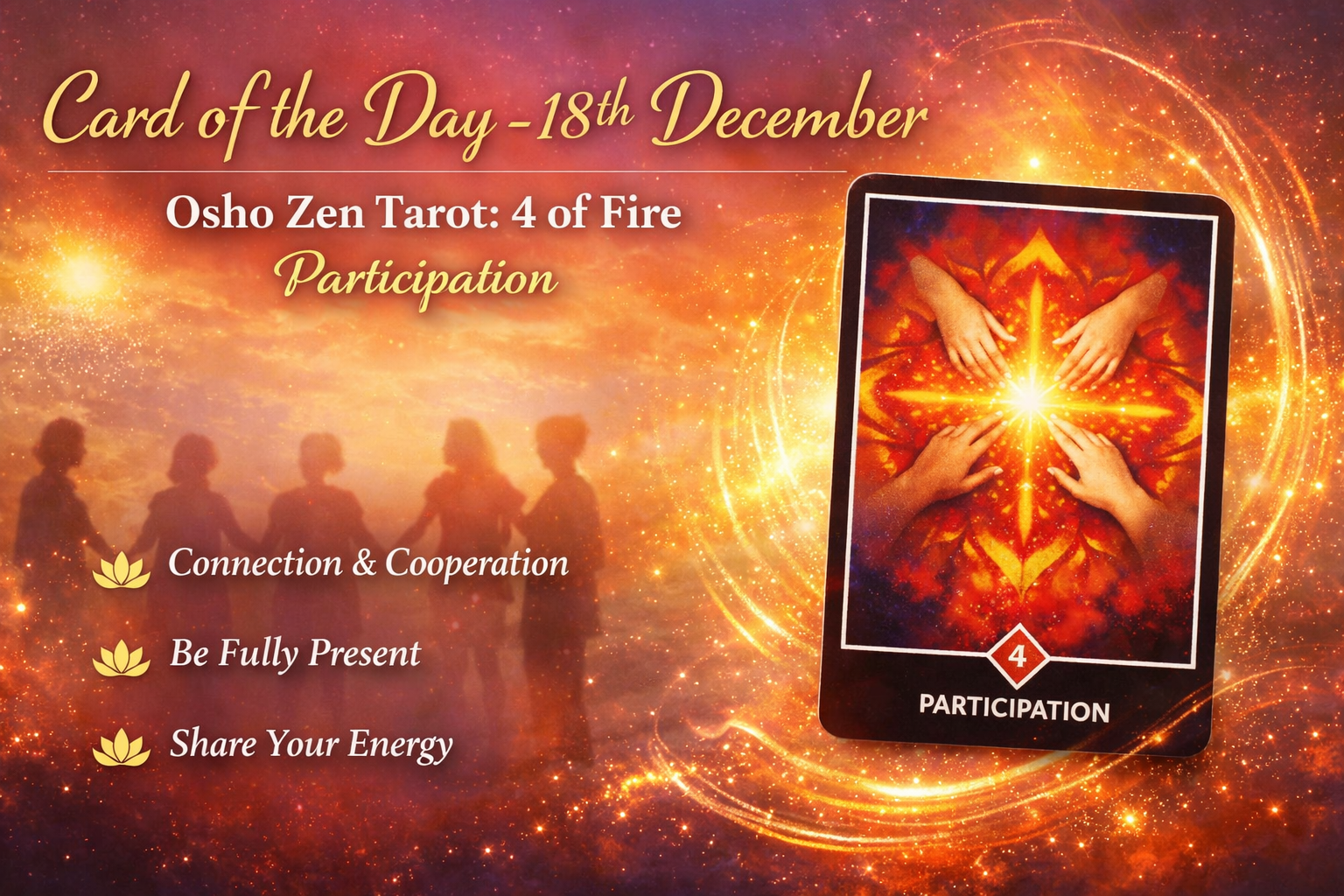 Card of the Day – 18th December-Osho Zen Tarot: 4 of Fire (Participation)