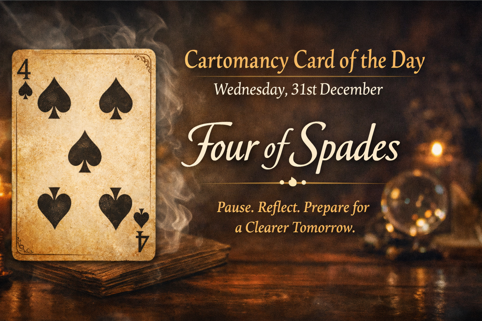 Cartomancy Card of the Day – Wednesday, 31st December; Four of Spades