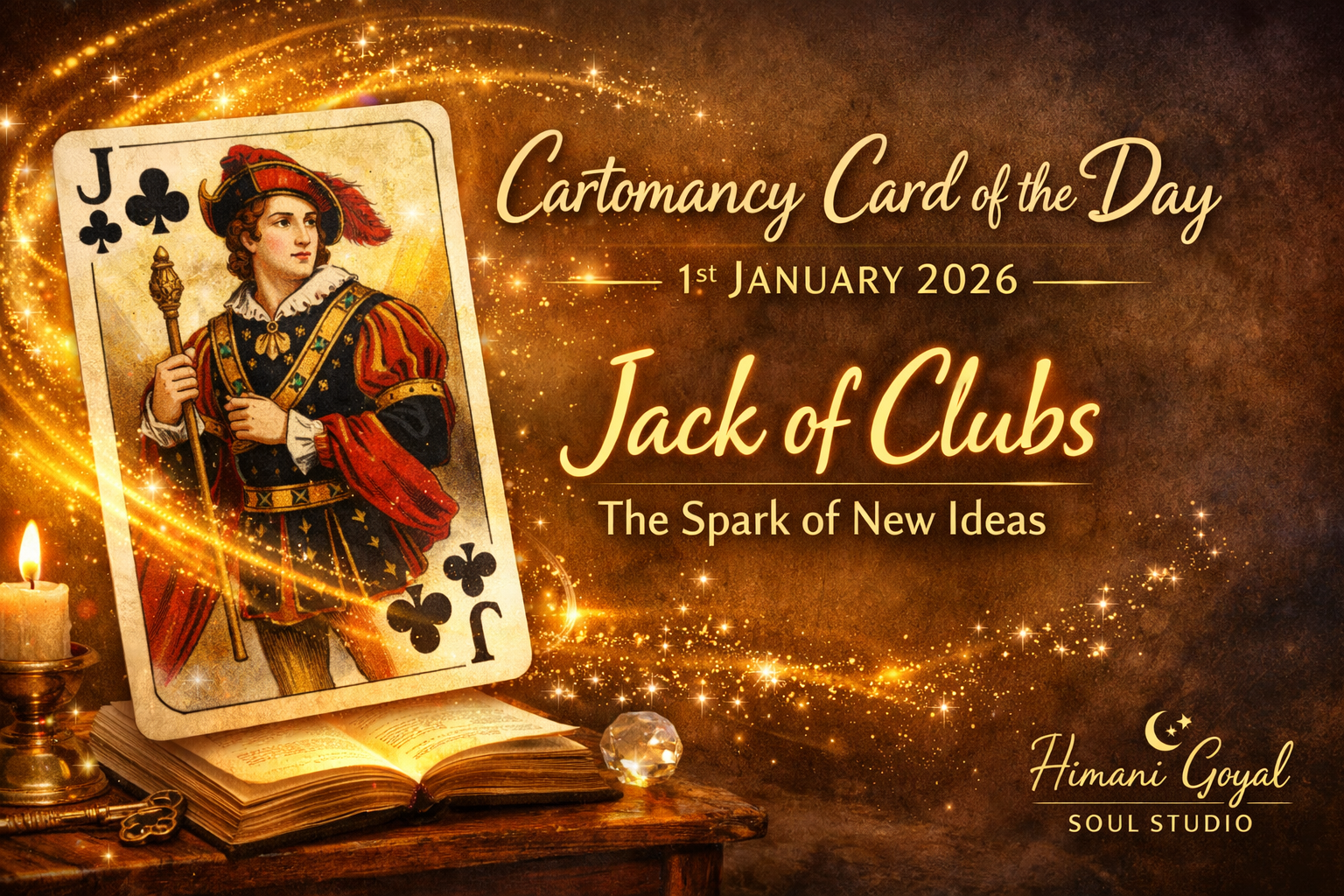 Cartomancy Card of the Day Thursday, 1st January 2026- Jack of Clubs – The Spark of New Ideas