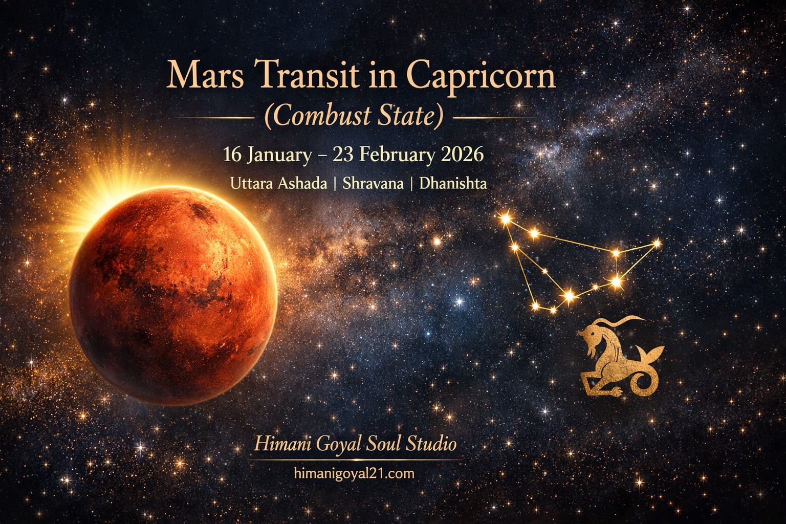 Mars Transit in Capricorn (Combust State)16 January – 23 February 2026